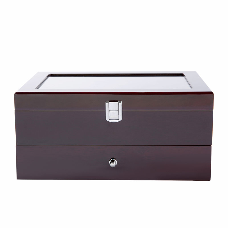 Boîte à montre en bois pour homme 10 emplacements 4 pièces multifonctionnelles