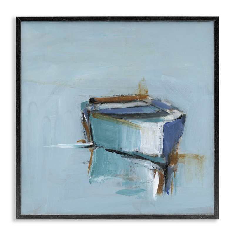 Giclée encadrée de bateau Calm Water Reflection, design par Ethan Harper, Giclée encadrée noir minuit, H 12 po x l 12 po