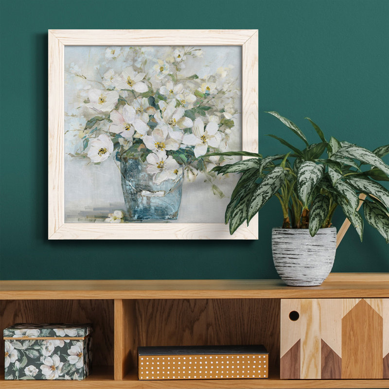 «Blue Dance I», peinture sur toile encadrée, H 17 po x l 17 po x P 1,5 po, Cadre blanc