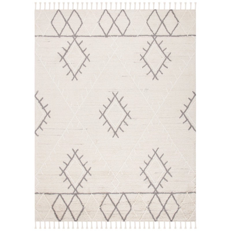 Tapis ivoire / gris en laine touffeté à la main Powell, Rectangle 2 pi x 3 pi