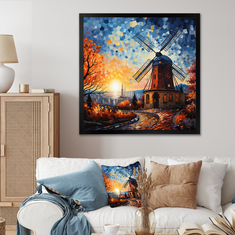 " Mill Wind Windmill Dreamscape ", Black Single Picture Framed, 24" H x 24" W x 1" D