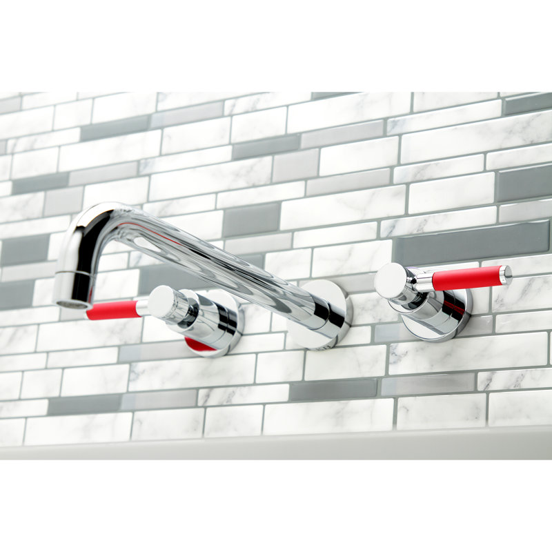 Kingston Brass Manhattan Two-Handle 3-Hole Wall Mount Roman Tub Faucet, Polished Chrome, Lever With Silicone Rubber