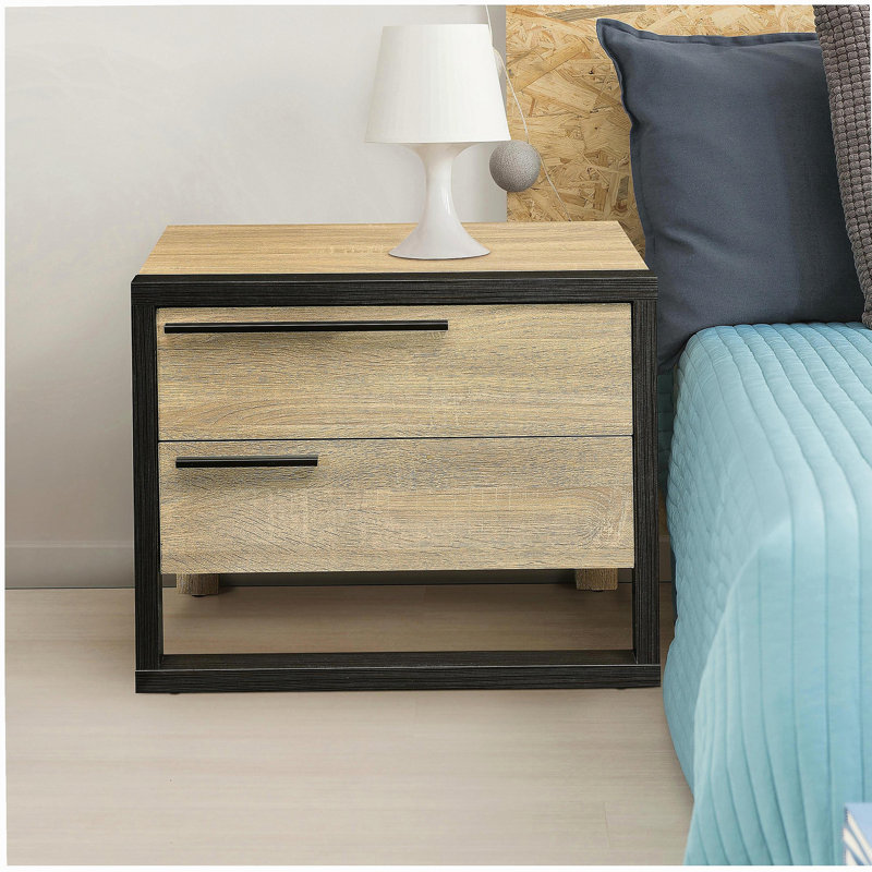 Oak and Black 2-drawer Nightstand