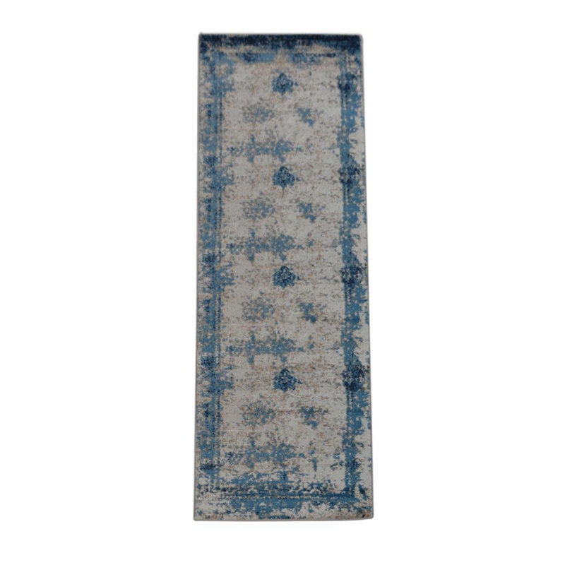 Machine Made Heatset Polyproplyene Area Rugs - Runner, Beige Blue Color, Oriental Design, Low Pile Machine Made Area Rugs for Living Room, Bed Room