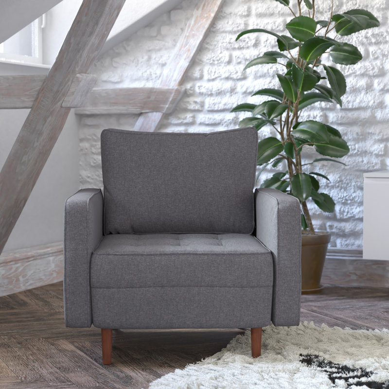 Chaise avec accoudoirs en faux lin de qualité commerciale Mid-Century, Mélange de polyester gris foncé