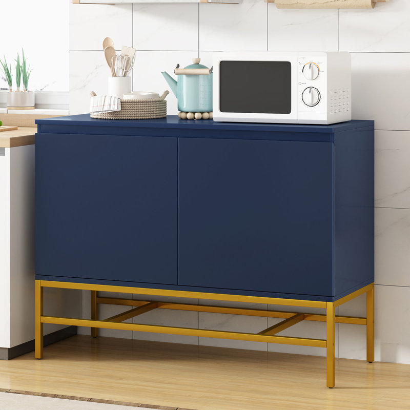 Buffet Jestiny, armoire de salle à manger, crédence de bureau avec deux tablettes réglables, Marine