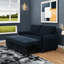 Canapé futon bleu marine avec 2 poches de rangement, canapé-lit ajustable et recouvert de tissu dans un port pratique et une structure en bois