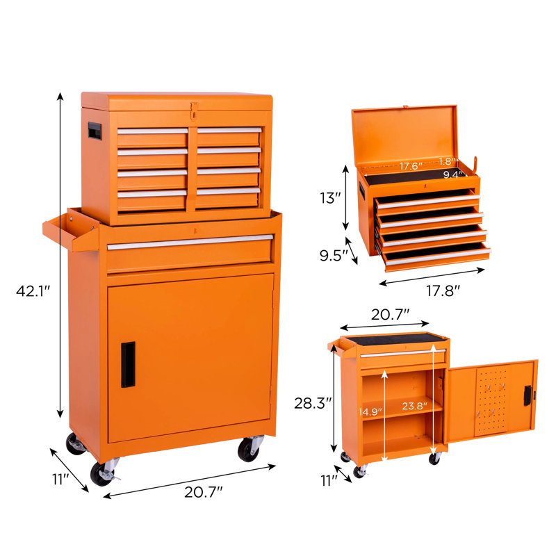 Armoire de garage roulante avec dessus et serrure détachables - Coffre à outils 5 pièces antidérapant antidérapant facile à déplacer