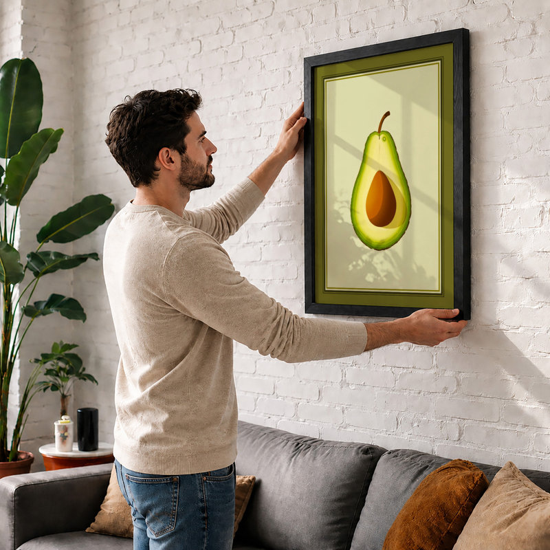 Avocado Cross-Section Botanical - Framed Print, Oak, A3 - 42.0 x 29.7 cm