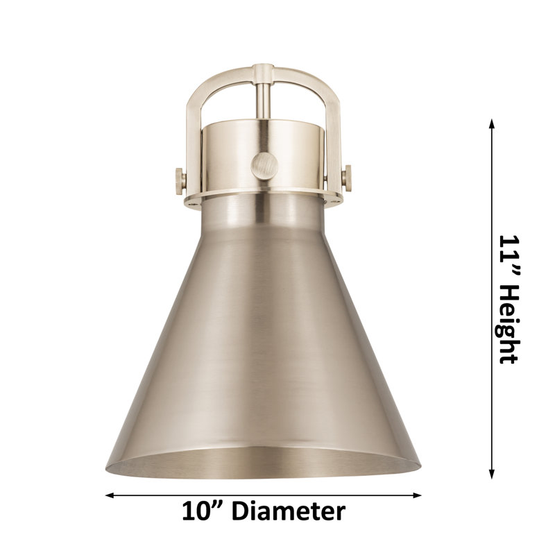 Luminaire suspendu en forme de cône métallique 1 lumière 16 po Newton-410-M411, Nickel satiné, H 14,75 po x l 10 po x P 10 po