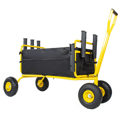 Fishing Cart Beach Cart Collapsible Wagon 9.85'' All-Terrain Wheels for Sand, Heavy Duty Garden Cart with Rod Holders,Umbrella Holder and Storage Pockets, 550lb Large Capacity