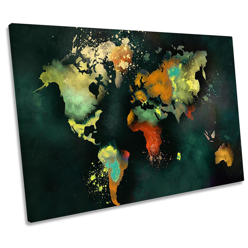 Map World Dark - Wrapped Canvas Print, 40.6cm H x 61cm W x 2cm D