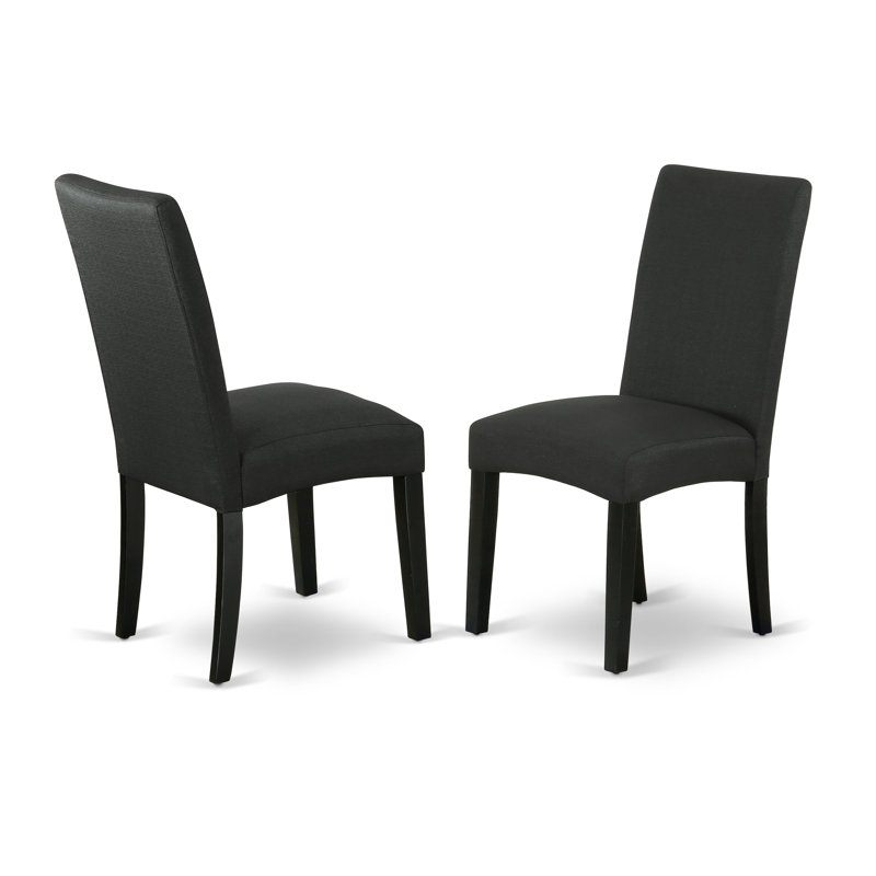Driscol Parson Chairs - Black Color Linen Fabric Padded Dining Chairs, Set of 2, Black, Black, Black