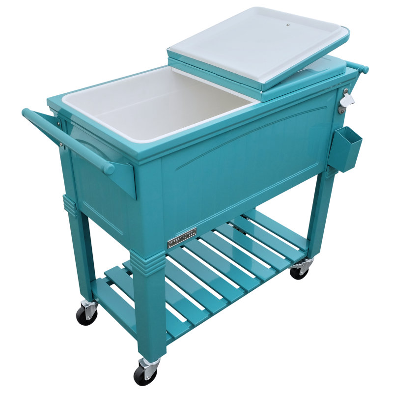 Glacière de patio à roulettes de style mobilier 80 pintes Permasteel, Bleu sarcelle, Sans cloison