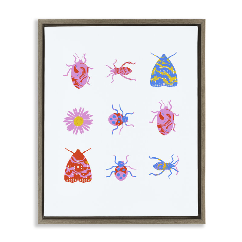 «Pollinator Insects Assortment», art mural sur toile flottante brune, H 21 po x l 17 po, Cadre flottant orme Montalcino