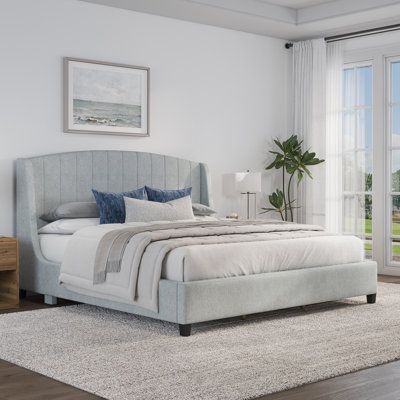 Aubreana Upholstered Classic Wing Platform Bed, Gray