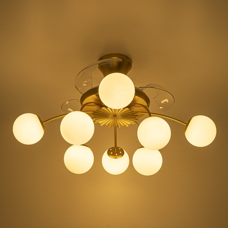 34'' Modern Led Ceiling Light With Integrated Fan And Remote, Gold/White