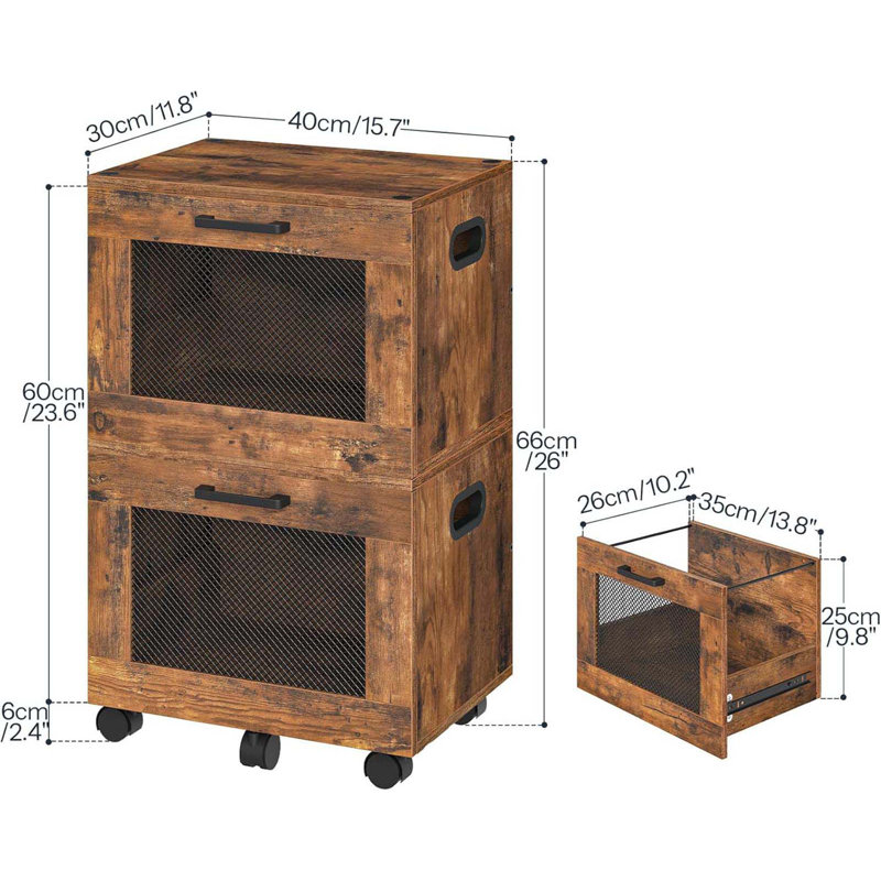 2 Drawers File Cabinet, Rolling File Cart, Small Filing Cabinet On Wheels Under Desk, Home Office Mobile Filing Organizer Box File Basket For A4, Letter Files, Rustic Brown