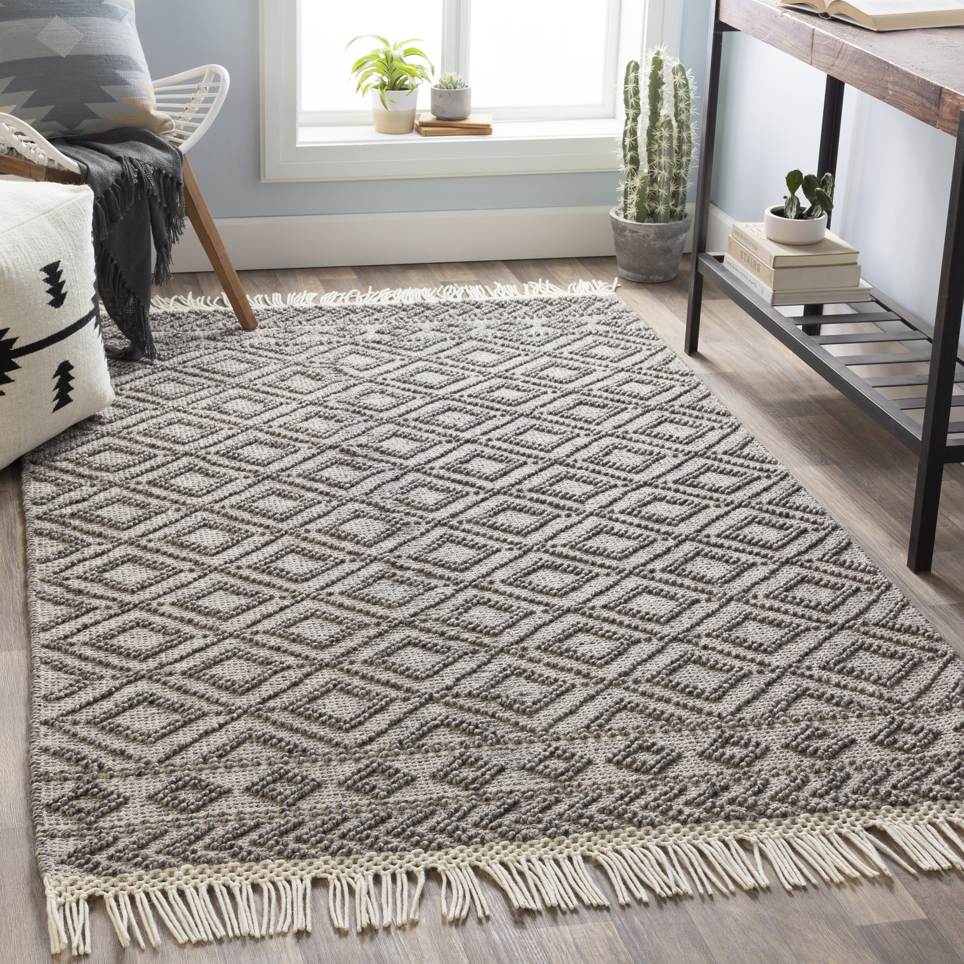 Ganta Moroccan Handmade Flatweave Wool Charcoal/Cream Area Rug