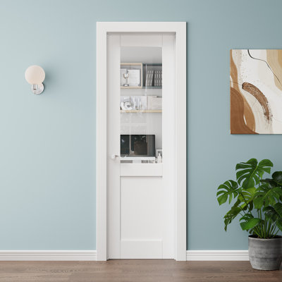 24 x 80 Slab Door, Clear Glass Door Slab,Half Lite Glass with Solid Panel, Primed, Pantry Door, Bedroom door, Room Door, Closet Door