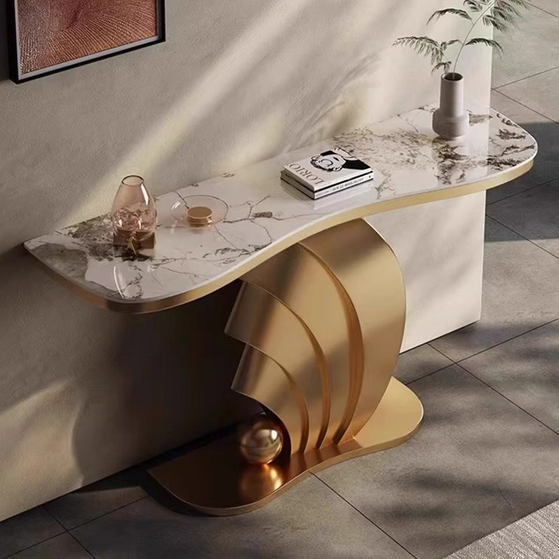 Italian style simple high-end luxury console table, 33.5" H x 47.2" W x 15.7" D, Gold