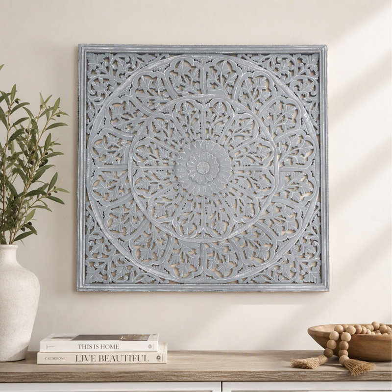 Décoration murale en bois, panneau mandala sculpté à la main de 122 x 122 cm - Art mural