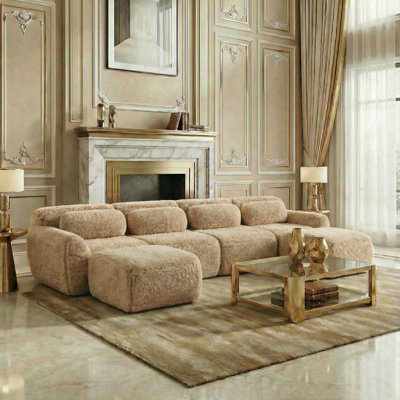 U-Shaped Boneless Sofa,32D High Density Sponge Bottom,Anti-Slip Design,No Assembly Required Ergonomic Design,Free Combination Full-Compression Vacuum Packaging,For Living Rooms