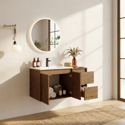 Meuble-lavabo flottant simple 36 po avec lavabo en céramique et conception sans poignée
