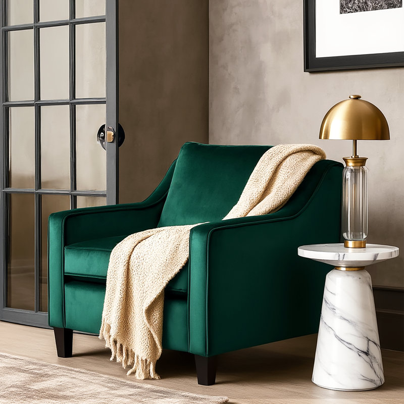 Fauteuil club en velours et bois de bouleau Willowford, Polyester vert