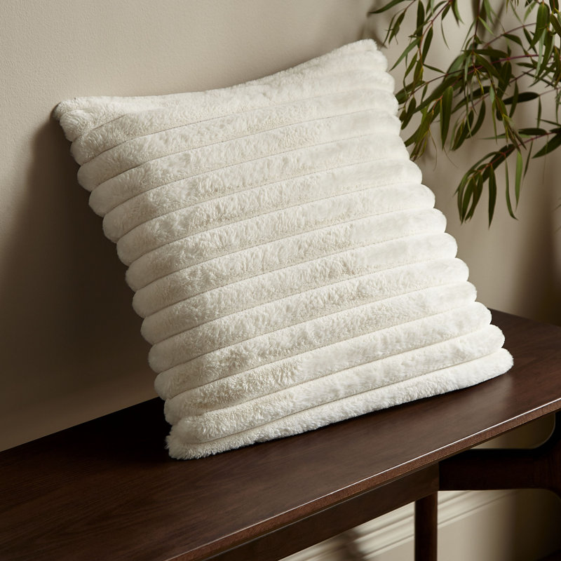 Cosy Ribbed Faux Fur Cushion, Cream, Polyester