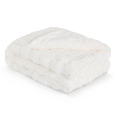 Faux Fur Throw Blanket - 50X60 Inch Luxury Rouched Design - Soft Plush Blanket For Couch, Sofa, And Bed - Premium Warm Cozy Home Decor - White