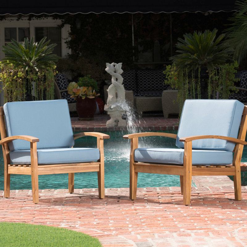 Club Chair - Wood Outdoor Reclining Chair, Thick Padding For Relaxation, Water- Cover Fabric, 32.50" X 27.61" 31.84 Backyard Seating, Comfortable Seat Pads, Covering Material, 27.61"W 32.50"D 31.84"H