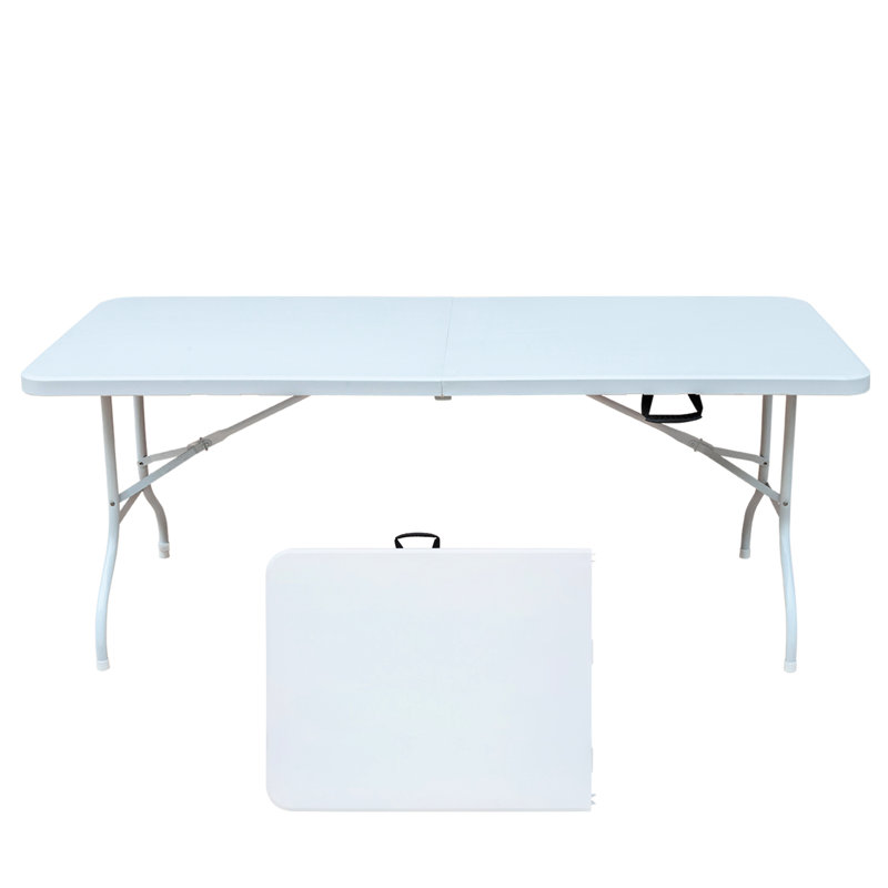 Table pliante portative en plastique 6 pi pour le camping, les pique-niques, les fêtes. Haute portance. Surface lisse et imperméable. Structure triangulaire stable. Trois hauteurs polyvalentes. Léger, pliable