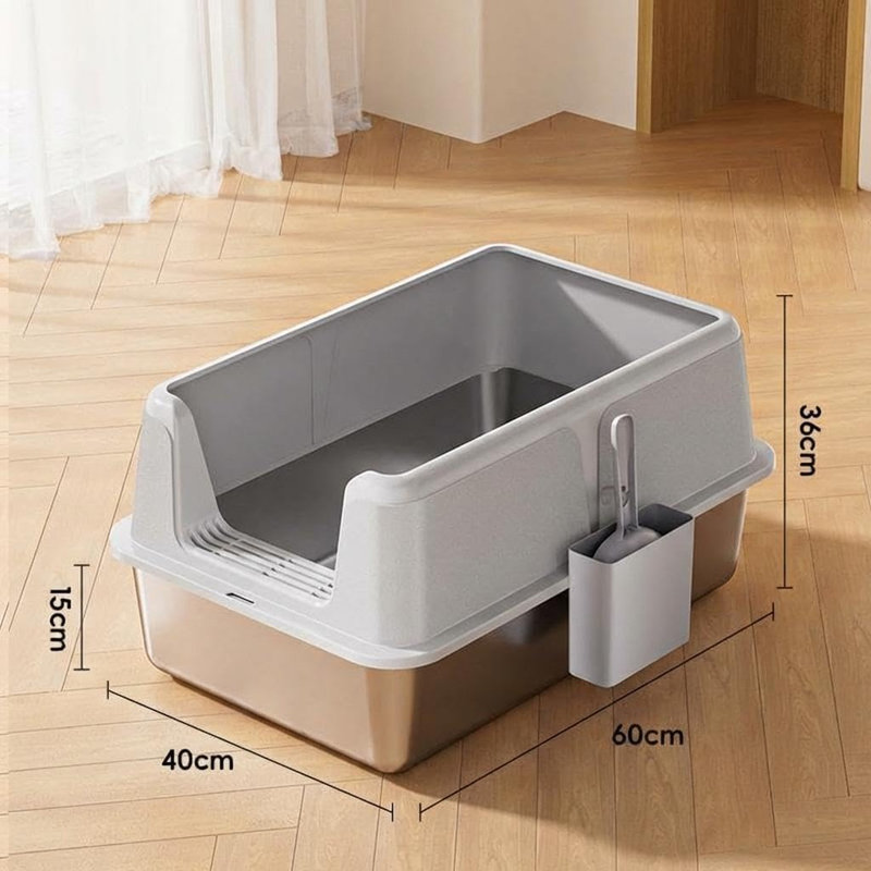 Stainless Steel Litter Box, Grey