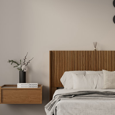 Modern Fluted Wood Headboard with Charging Station & Storage Ledge, Mid-Century Modern Panel Headboard with USB Ports & AC Outlets