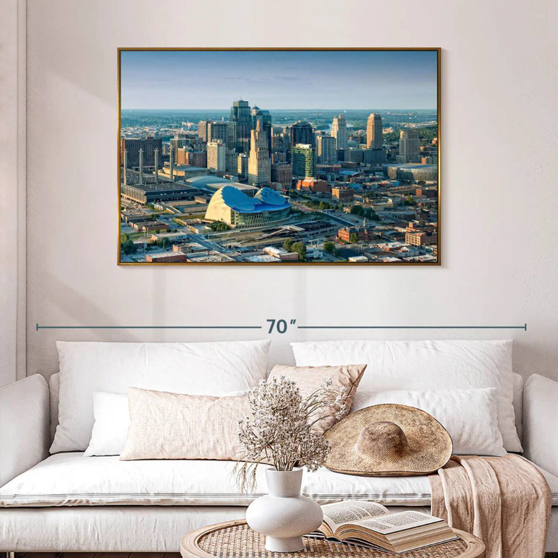 Centre-ville de Kansas City, 25 po x 17 po, Cadre flottant doré