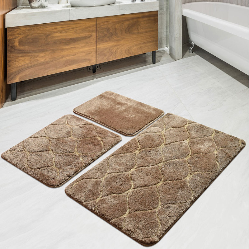 Ensemble luxueux de tapis de bain en acrylique 3 pièces, couleur caramel | Antidérapant, antibactérien, lavable à la machine | Comprend des tapis de 15,7 x 23,6 po, 19,7 x 23,6 po et 23,6 x 39,4 po | 100% acrylique, hauteur des poils doux: 0,7 à 1,2 po, parfait pour le confort de la salle de bain