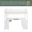 Lit mezzanine double en bois avec bureau en U, compartiments de rangement et miroir à trois volets-1181174751