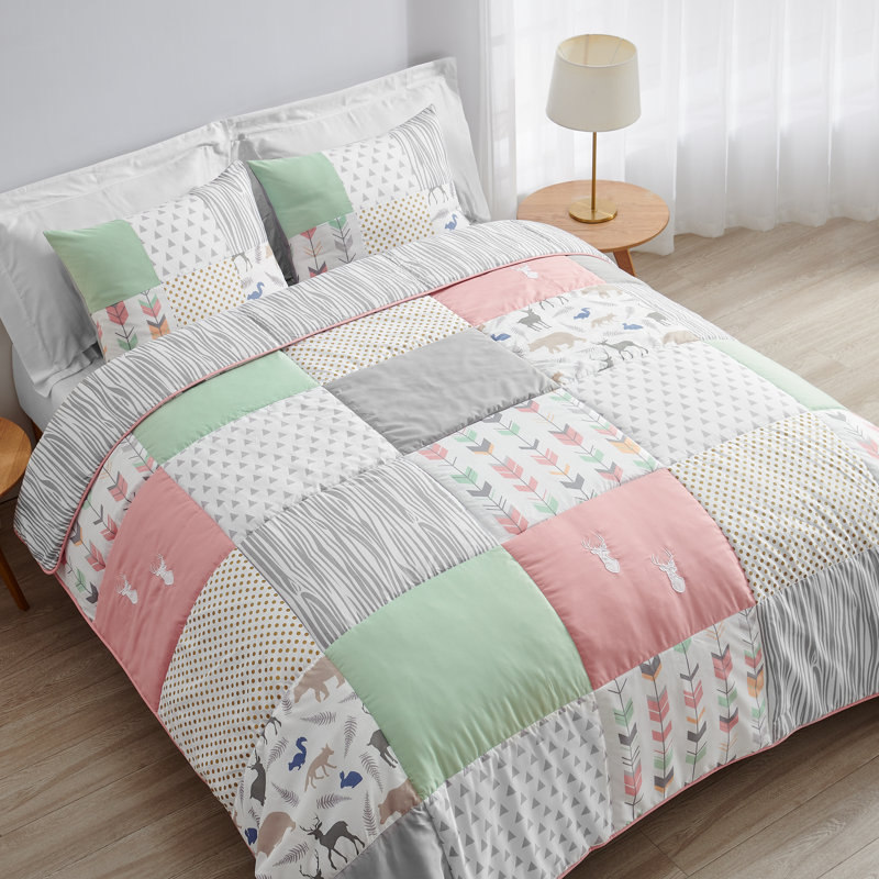 Ensemble d'édredon en microfibre Woodsy, Édredon simple + 2 taies décoratives standard, Corail