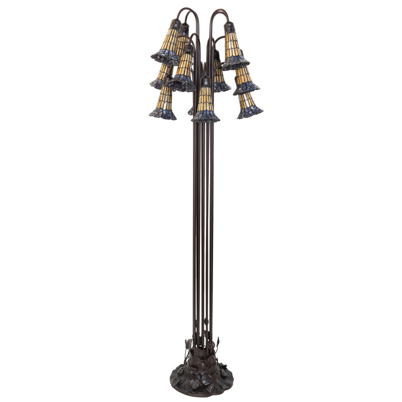 Lampe sur pied en vitrail de 63 po avec lys 12 lumières, Mauve / ambre