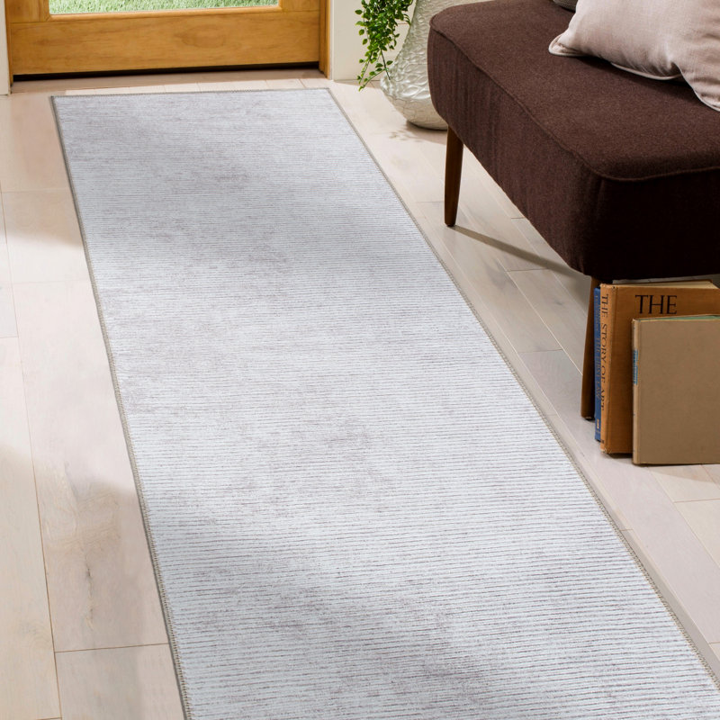 Cinderford Machine Washable Stripe Flatweave Performance Ivory/Grey Area Rug, Runner 2'6" x 7'