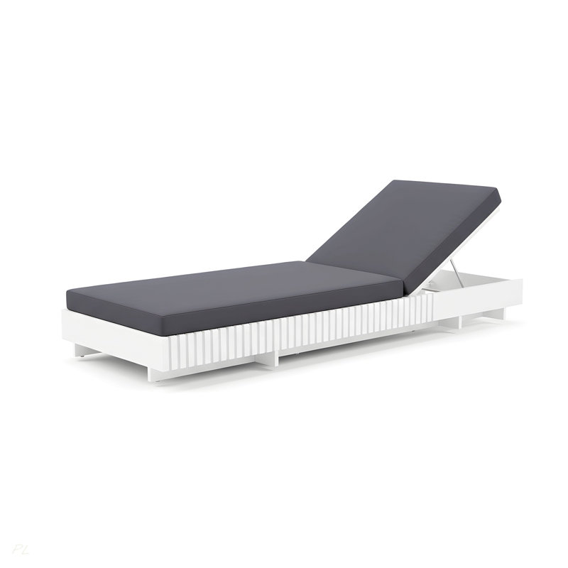 White Acacia Solid Wood Outdoor Chaise Lounge with Dark Grey Water-Repellent Cushion, 400lbs Capacity, Modern Patio Sun Lounger for Garden, Poolside