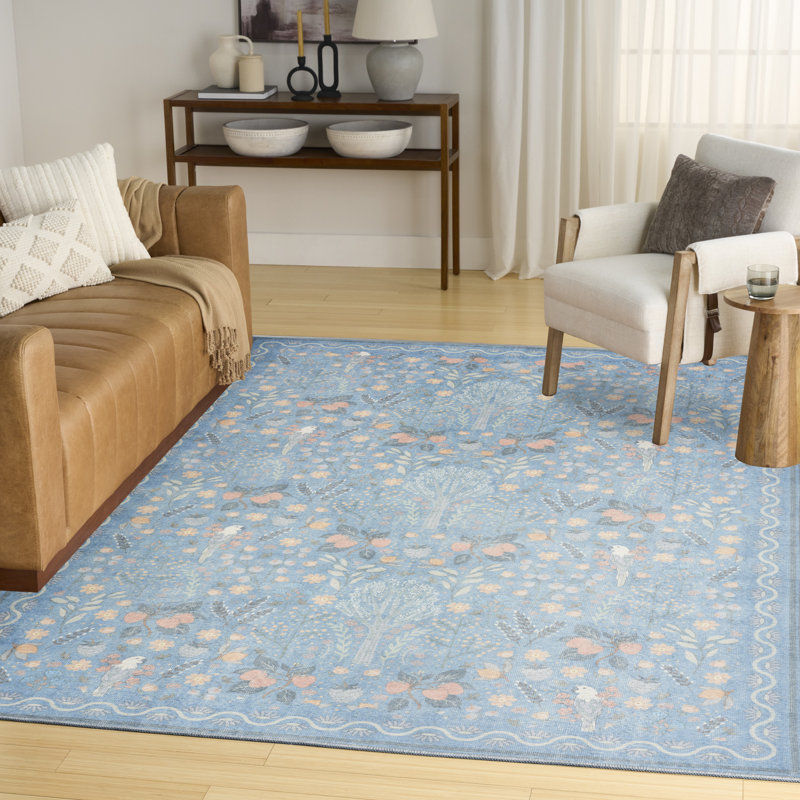 Tapis d'intérieur multicolore bleu clair 5 pi x 7 pi Nourison Botanical Washables, Rectangle 5 pi x 7 pi