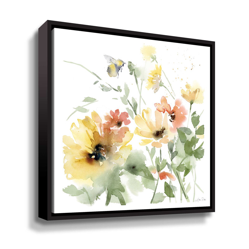 Tournesol prairie I - peinture sur toile, H 36 po x l 36 po x P 2 po, Toile encadrée noire
