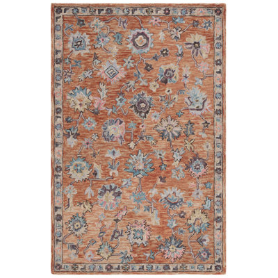 Kalja Hand Tufted Wool/Cotton Oriental Rug in Rust/Blue