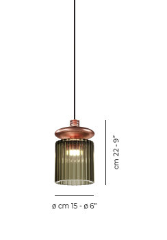 Tread 1 - Light LED Pendant, Old Green Transparent, Matte Copper, 3000 Kelvins