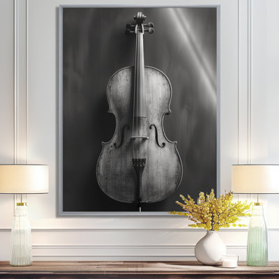 Grey Monochrome Cello Spotlight - Music Wall Art Print