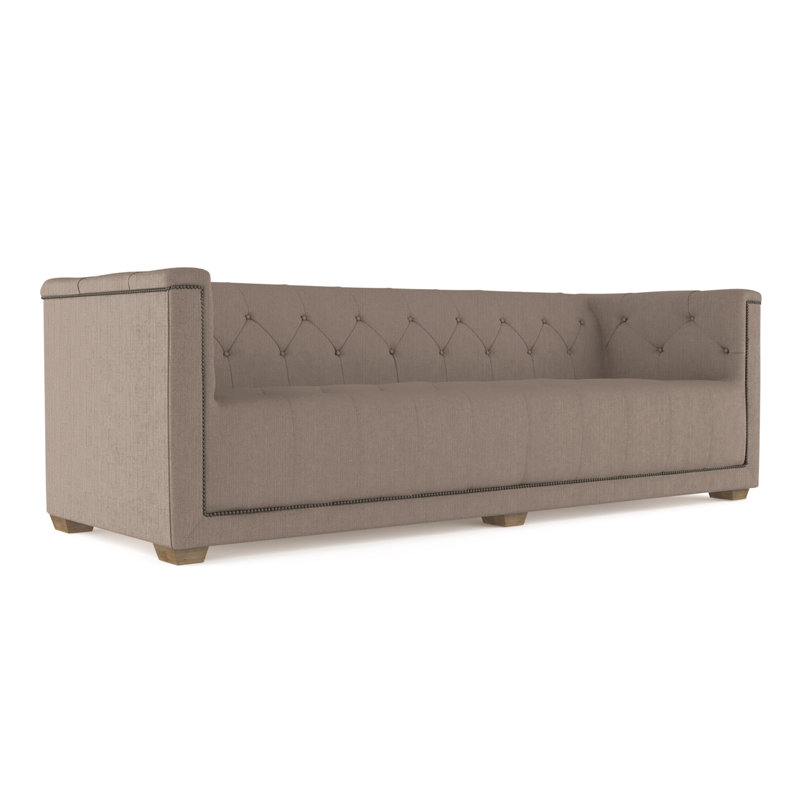 Velvet Sofa, Alabaster Genuine Leather, 96"