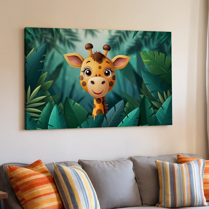 Toile, girafe fantaisiste avec de grands yeux expressifs et art mural, H 16 po x l 20 po