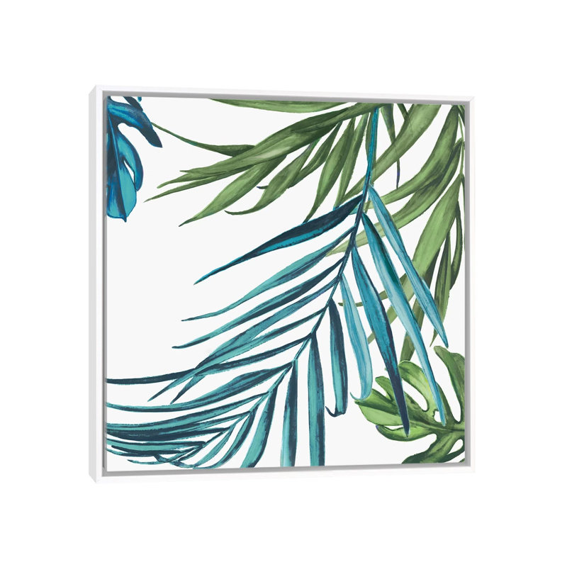 « palm leaves iii », impression sur toile, H 12 po x l 12 po x P 1,5 po, Toile avec cadre blanc, Pas de tapis